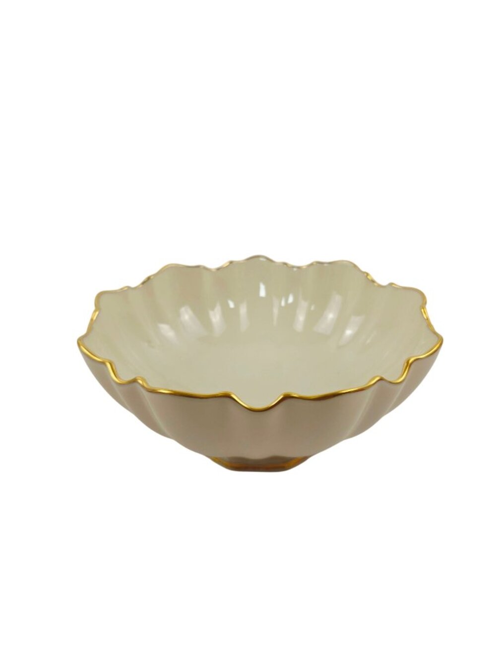 Lenox Symphony Candy Dish Ivory Porcelain Footed Bowl Scalloped Rim Gold Trim